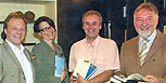 Albert Gunzer (Stadt Klagenfurt), Michaela Monschein (Bachmannpreis-Koordinatorin), Heimo Strempfl (Organisator), ORF-Landesdirektor Willy Haslitzer (Bild: Stadtpresse/Burgstaller)