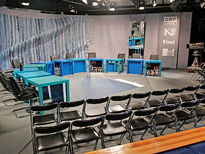 ORF-Studio mit Bachmann-Deko (Bild: Johannes Puch)